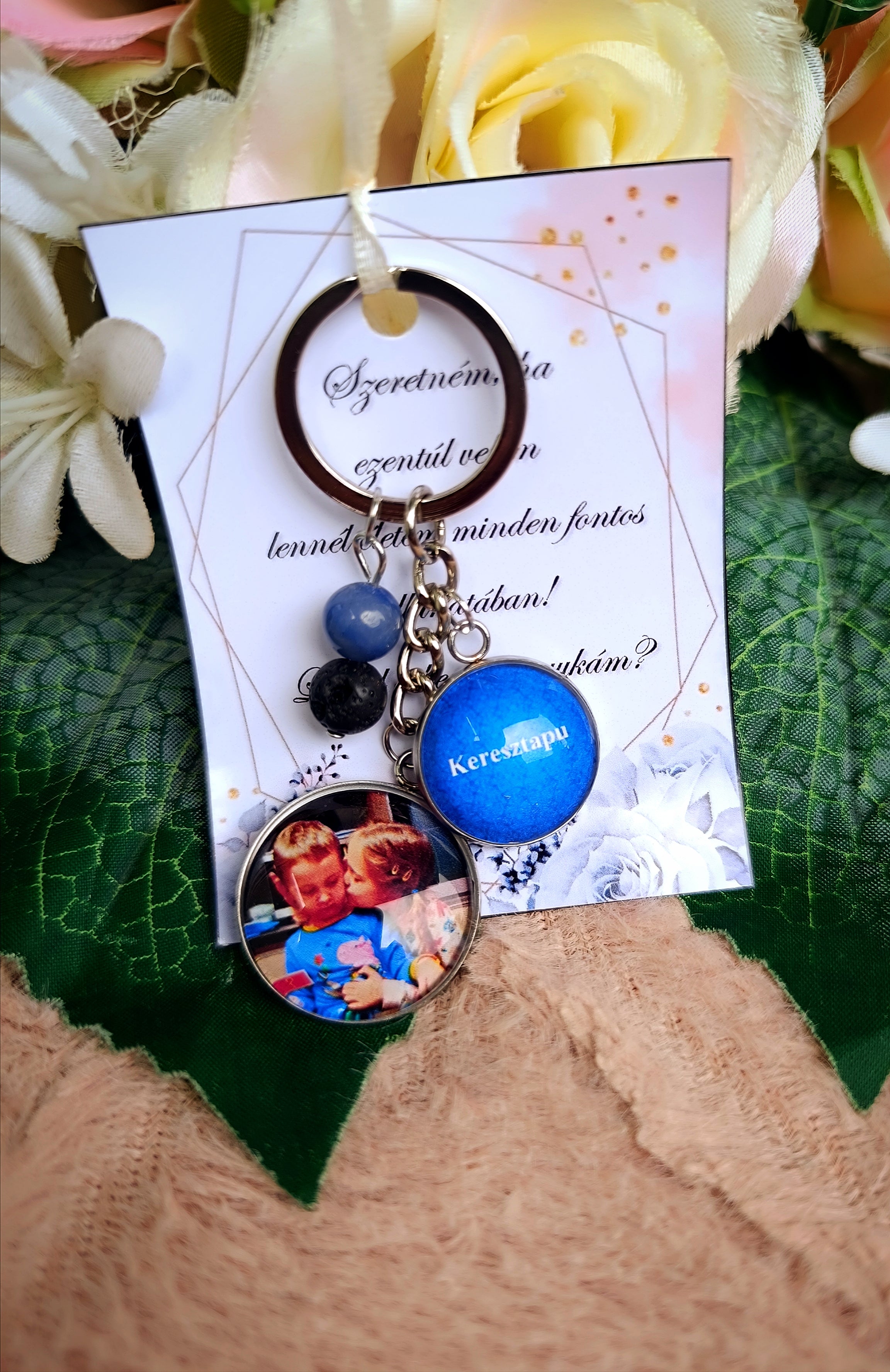 Keresztapa felkérő egyedi képes kulcstartó